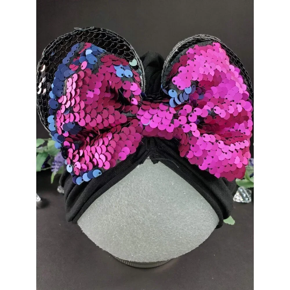 Minnie Mouse Ears Headband Hair Turban Sequins Ears Hair Bow Hair Accessories